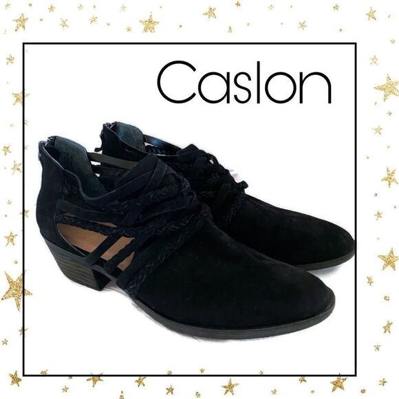 Caslon Black Suede Leather Braided Booties 9 9M - Picture 1 of 5